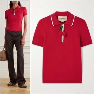 NWT VALENTINO GARAVANI Embellished ribbed cotton polo shirt $1,650 XS